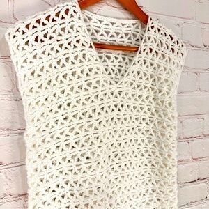 Hand Crafted White V-Neck Sweater